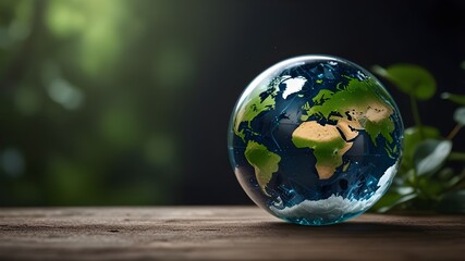 World environment and earth day concept with glass globe and eco friendly enviroment Generative AI