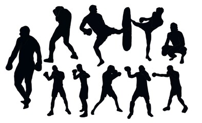 silhouette person. Boxing silhouettes. Boxing set silhouette illustration. Set of boxing Silhouette . Hand drawn black silhouettes. male.