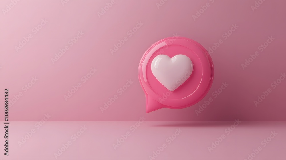 Wall mural like notification icon, social media notification icon with heart symbol on pink background. 3d illu