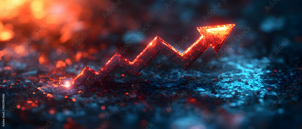 Poster dynamic upward arrow symbolizing growth and progress on a vibrant digital background.