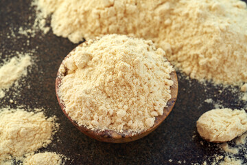 Whey protein powder in a bowl