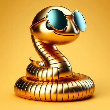 a cute and hip golden shinny metallic futuristic robot snake character