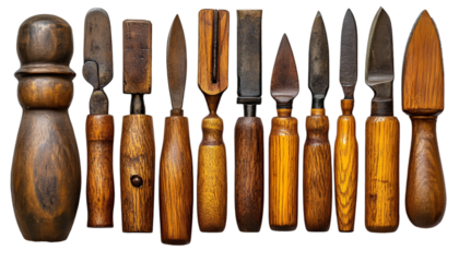 a row of tools with wooden handles


