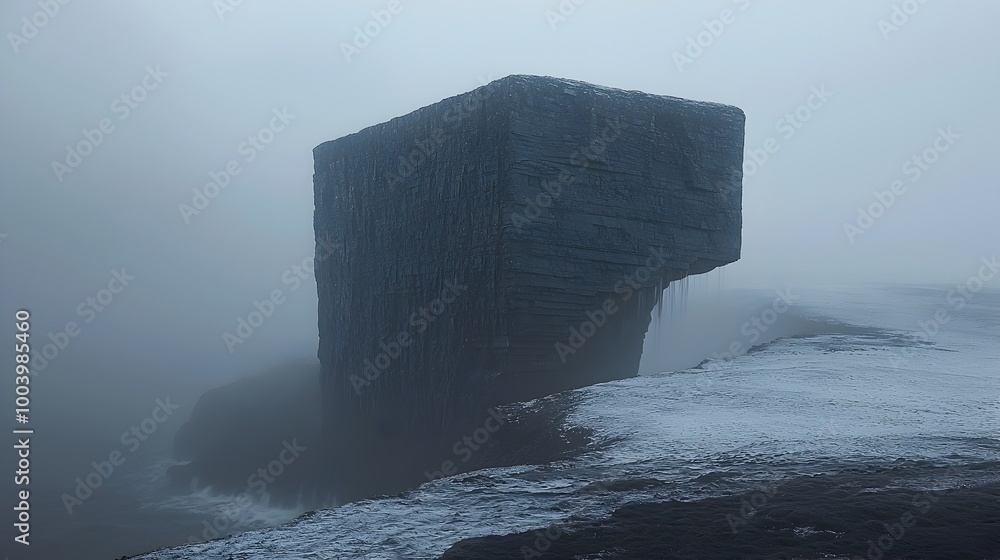 Poster dramatic coastal landscape with towering cliffs and crashing waves of the turbulent ocean in an scen