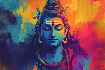 hinduism lord shiva spiritual illustration holy,Indian Lord Shiva Image on colorful background, Indian gods Shiv Shankar images.generative ai