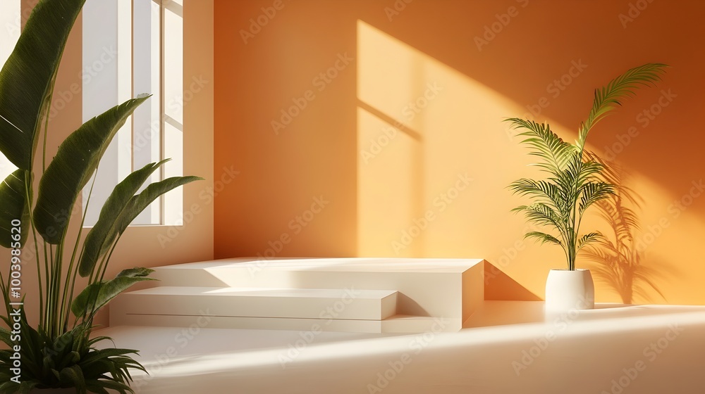 Poster sleek and modern 3d studio scene featuring a minimalist product display platform with an elevated un