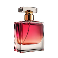 Flat square glass bottle with matte finish, perfume container, hyper-realistic, elegant shades of pink, isolated on white background. 