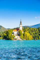 Bled lake in Slovenia in autumn, amazing landscape
