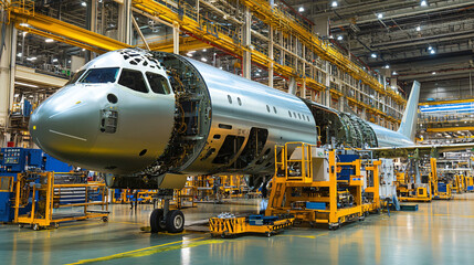  An assembly line producing aerospace technology components. 