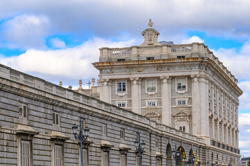 Medieval exterior architecture of the Royal Palace, Madrid, Spain