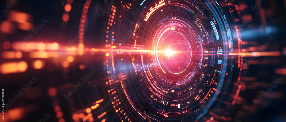 Poster futuristic digital interface with glowing elements and intricate patterns, showcasing advanced techn