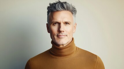 Obraz premium Confident Mature Man with Stylish Gray Hair and Turtleneck
