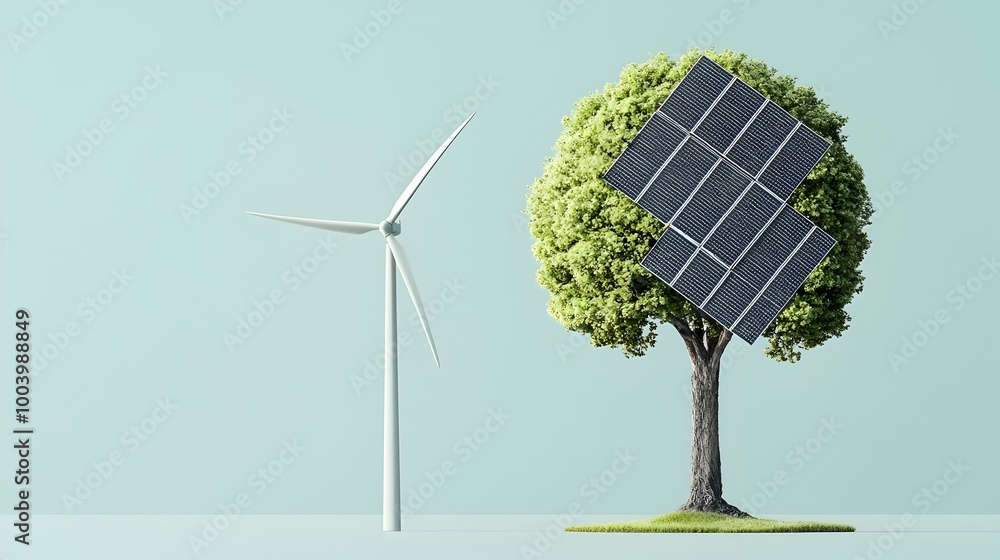 Aufkleber hybrid tree combining organic and renewable energy elements a fusion of nature and technology showca