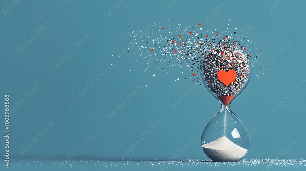 Poster Hourglass filled with virtual likes and messages instead of sand symbolizing the fleeting temporary nature of online engagement and social media popularity