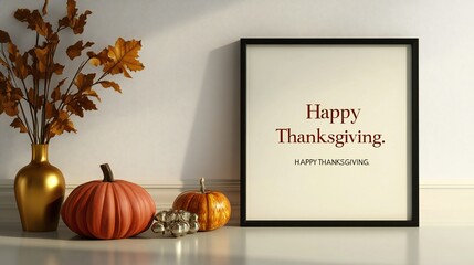 Empty thin black frame on a pristine white wall with ample copy space for "Happy Thanksgiving." Empty thin black frame on a pristine white wall with ample copy space for "Happy Thanksgiving."