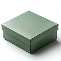 Green box on white background, simple and clean packaging design. Square-shaped gift box or storage box in vibrant green color. Minimalist style, perfect for holiday gifts or decorative elements