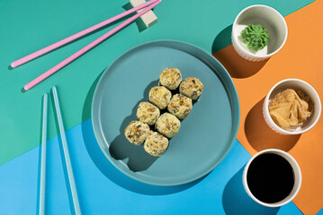 Creative Crispy Sushi Rolls on a Modern Plate