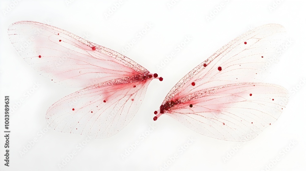 Aufkleber Magical semi translucent fairy wings adorned with a captivating glittering ethereal shimmer set against a pristine white backdrop creating a dreamy enchanting and luminous visual