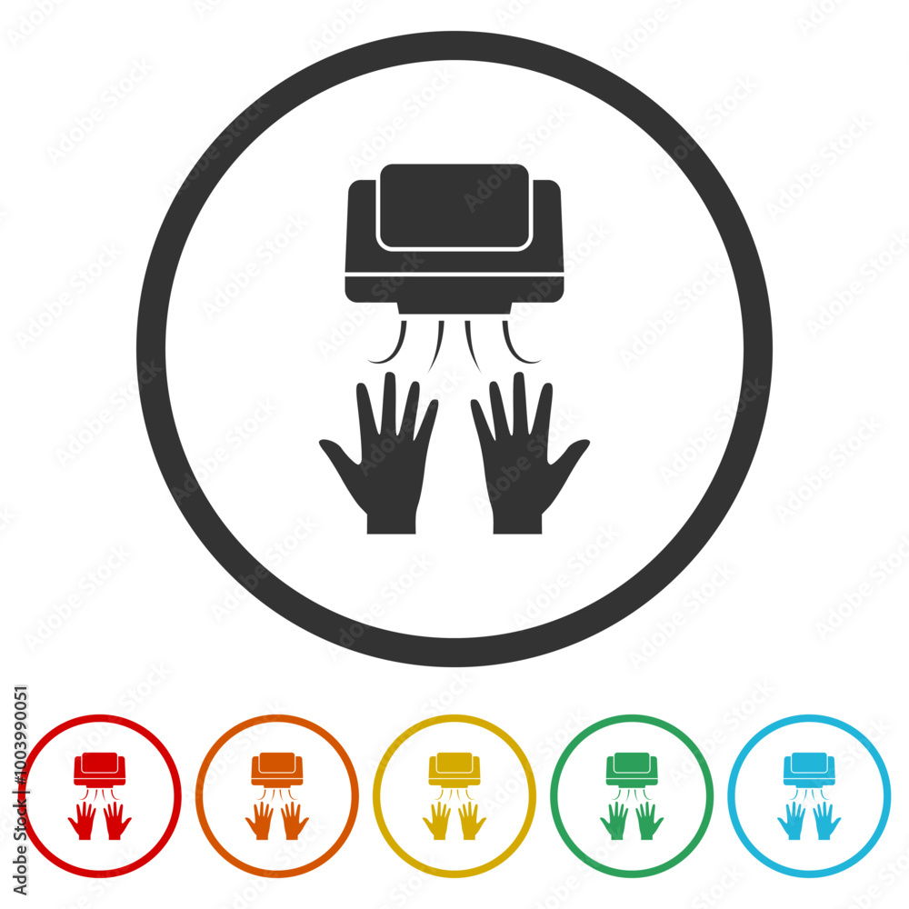Poster hand dryer flat icon. set icons in color circle buttons