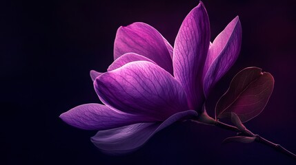 Fototapeta premium A Purple magnolia flower isolated on dark background, with 19s noise effect high quality .generative ai