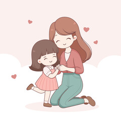 Mom and daughter hugging vector illustration