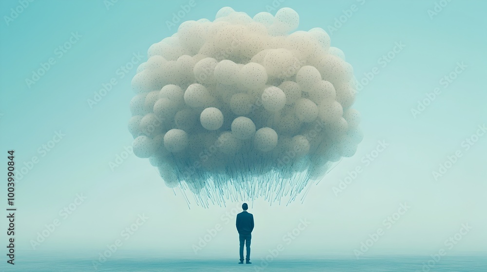 Poster of a person sitting alone with a cloud of chat bubbles hovering overhead