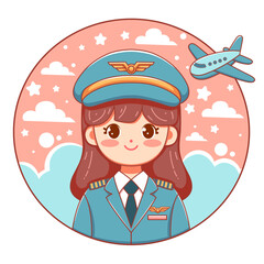 Flatdesign illustration pilot girl e