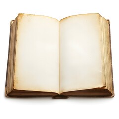 Fototapeta premium Antique Open Blank Book with Curled Corners on White Background