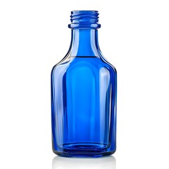 Blue Glass Bottle With Narrow Neck Isolated on White Background