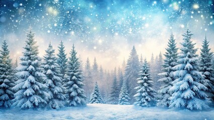 Fototapeta premium Winter forest backdrop with asymmetrical layout, snow-covered trees