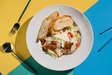 Caesar Salad with Crispy Croutons on a Bright Plate