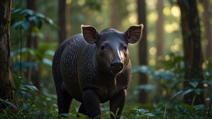 Fototapeta premium realistic illustration of a tapir in the forest, tapir is an endangered animal