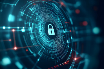 Fototapeta premium Cybersecurity Concept with Digital Lock and Futuristic Network Design Representing Data Protection and Online Security