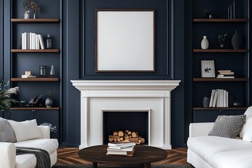 Modern luxrious living room with fireplace 