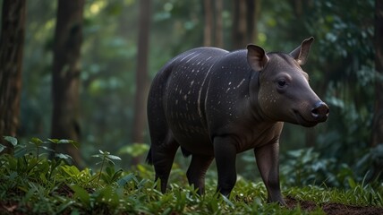 Fototapeta premium realistic illustration of a tapir in the forest, tapir is an endangered animal