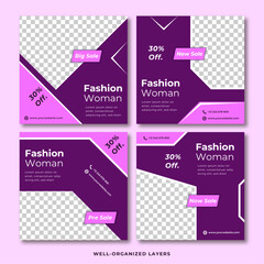 Woman fashion sale square layout social media post collection