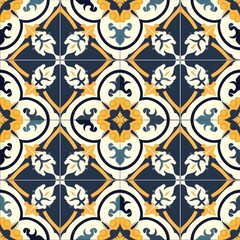 Colorful Abstract Tile Pattern with Floral Motifs