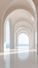 Fototapeta premium A modern minimalist hallway with arched entrances.