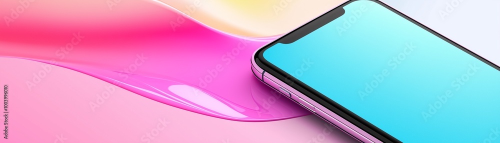 Poster A smartphone with a colorful screen on a multicolored background.