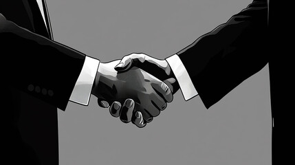 Illustration of office staff, handshake, in white and black shades