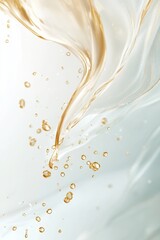 Elegance in a Drop: Luxury Skincare Banner with Golden Essence Drops and Transparent Liquid Splash. Clean Modern Design with Copy Space for Products.