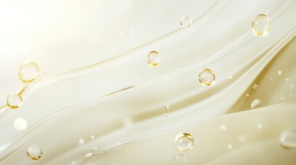 Serene Skincare Elegance: Water Droplets and Golden Serum Highlights for Natural Beauty Regime