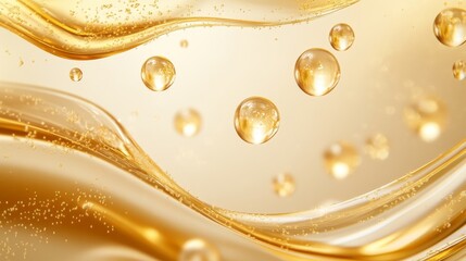 Radiant Gold Beauty - Abstract Luxury Skincare Background with Oil Droplets in Water, Elegant Design, Nourishing Glow