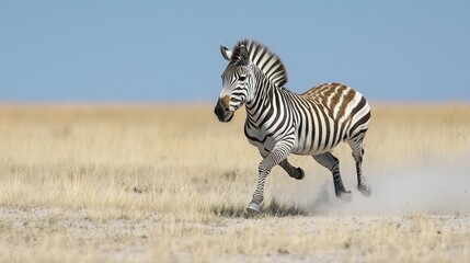 Naklejka premium zebra running in the savannah