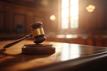 Gavel in the court courtroom wooden proceedings.