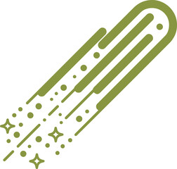 Stylized Green Comet with Sparkles and Motion Lines