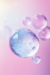 Serene Beauty: Abstract Water Bubbles, Serum, and Collagen Molecules with Gradient Background
