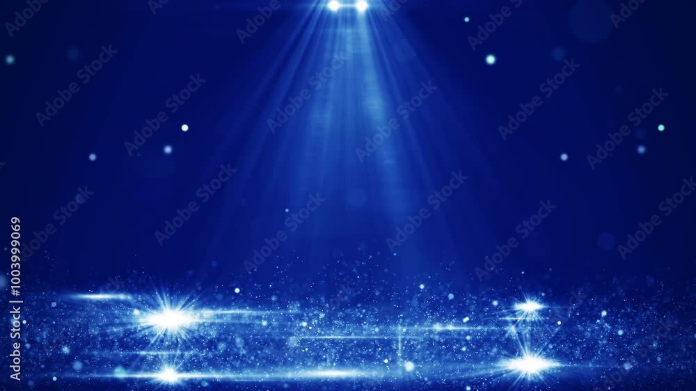 Leinwandbilder blue stage scene illuminated with bright spotlights with shiny abstract particles floating in the ai