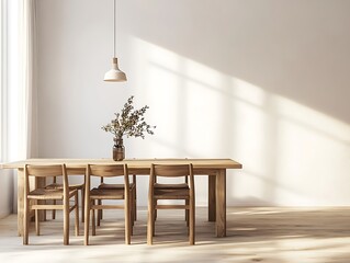 Simple Minimalist Dining Room Decor Shadows Wooden Chairs