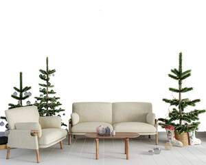 Fototapeta premium Christmas tree and sofa in modern living room on white